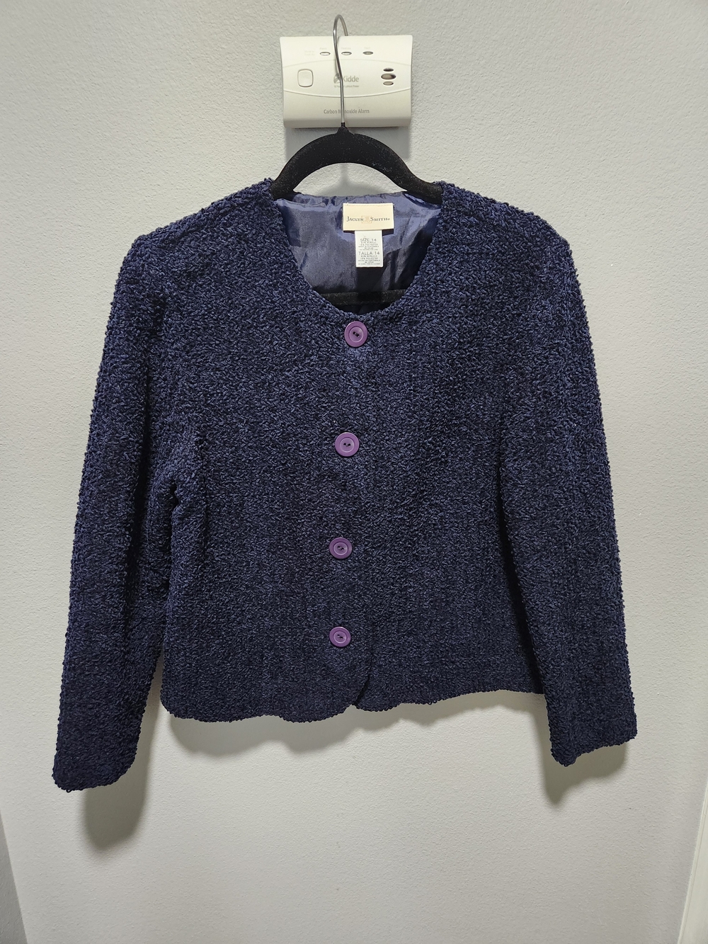 Jaclyn Smith Navy Teddy Jacket with Purple Buttons